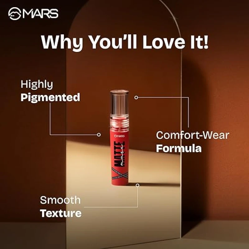 MARS Matte Muse Mousse Lipstick (3ml) (06-FASHION INSTA) with Doe-Foot Applicator | Highly Pigmented | Smooth Texture | Hydrating Formula | Blurry Lips Effect thumbnail 4